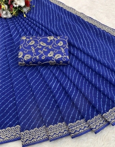 Sari en Georgette Brodé Traditionnel KV avec Motif Bandhani - Product Image 2
