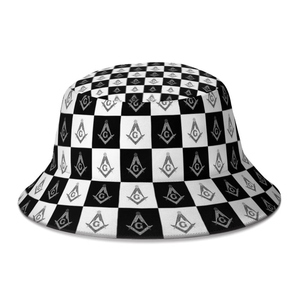 Chapeau Bob Master Mason Blue Lodge - Noir à Carreaux avec Compas Carré Brodé G - Pour Adultes, Voyage, Quotidien, Protection Solaire - Product Image 1