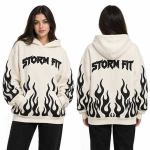 Sudadera con Capucha Extra Grande Personalizada para Mujer, Color Rosa, Estampado de Llamas, Tejido de Algodón, Ecológica, Resistente al Viento, Estilo Urbano, Invierno - Product Image 2