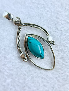 Premium Designer Turquoise Water Drop Pendant, <b>Solid</b> 925 Sterling <b>Silver</b> Teardrop <b>Necklace</b>, Stylish Minimal - Product Image 3