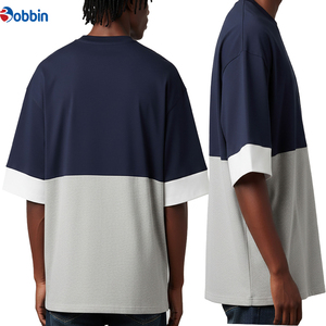 Camiseta de hombre de moda con bloques de color, logo frontal tejido, manga corta, cuello redondo y ribete en contraste, estilo casual. - Product Image 5