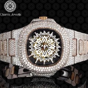Montre de luxe pour homme Charm_Jewells en acier inoxydable, boîtier rond de 42 mm, mouvement mécanique analogique, chronographe, accents de diamants - Product Image 6