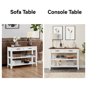 Retro Design Pine Solid Wood Console <b>Table</b> with Open Shelves and Legs for Living Room <b>Decor</b> - Product Image 6
