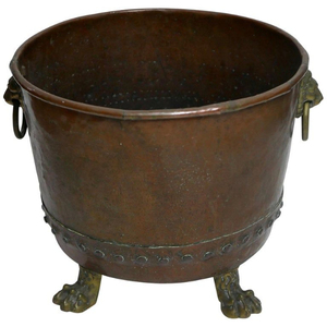 Bac à plantes elliptique vintage en cuivre avec poignées en laiton et pieds à griffes, pot de jardin sur pieds, décoration de jardin - Product Image 6