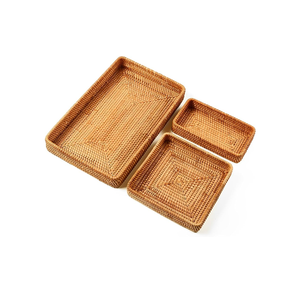 Hot Selling <b>Wicker</b> Rattan Serving Tray Elegant Rectangle Handmade Design Low Price For Hotel & Restaurant Table Use - Product Image 5
