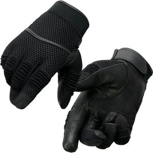 Gants de moto de course pour homme Samroz Sports en cuir noir et maille noire avec doigts élastiqués - Product Image 1