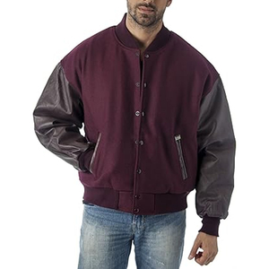 แจ็คเก็ตวาร์ซิตี้คุณภาพสูงแบบกำหนดเองสำหรับผู้ชาย แขนหนังผสมขนสัตว์ ปักโลโก้แบบ Letterman แจ็คเก็ตเบสบอล ขายส่ง - Product Image 1