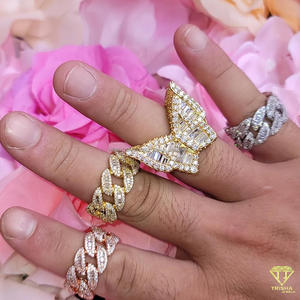 Anillo de Plata de Ley 925 con Moissanita y Diamantes, Estilo Cadena Cubana, Tono Dorado, Joyería de Lujo para Compradores Mayoristas - Product Image 5