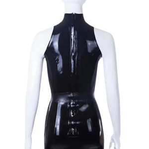 Sexy <b>Black</b> PU Bodycon <b>Dress</b> With High Slit Sweetheart Neck Sleeveless Floor-Length Fitted Party Wear - Product Image 5