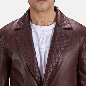 Chaqueta de Cuero Marrón de Lujo para Hombre, con Solapa Acolchada de Diamantes, Corte Entallado, Piel de Oveja Genuina, Elegante Abrigo Casual de Negocios - Product Image 2