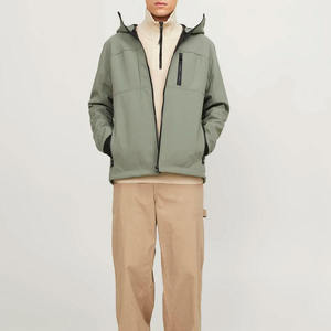 CLOTES LEATHER GEAR Men's <b>Hooded</b> <b>Fleece</b> <b>Jacket</b> Solid Green Windproof Casual Winter Wear Polyester Nylon Zipper Closure Regular - Product Image 5