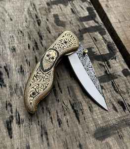Couteau pliant artisanal en acier inoxydable 440C avec manche gravé en laiton – Produit tendance et viral, meilleure vente, haute qualité - Product Image 4