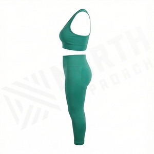 Ensemble de vêtements de yoga d'extérieur à séchage rapide avec logo personnalisé, haut épaules dénudées et leggings, vêtements de sport pour femmes, vente en gros - Product Image 3