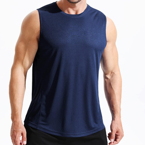 Men's <b>Navy</b> Blue Sleeveless Tank <b>Top</b> O-Neck Quick Dry Eco-Friendly Breathable Sequined Solid Color Casual Knitted 100% Polyester - Product Image 4