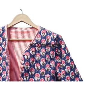 Chaqueta Bomber Reversible de Punto Acolchado para Mujer, Estilo Boho Hippie, Abrigo de Algodón Hecho a Mano con Parches, Botones Abiertos, Estampado de Rayas - Product Image 4