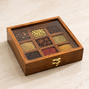 Boîte à épices en bois personnalisée, Masala Dabba indien, boîte à Masala en bois à 9 compartiments - Product Image 3