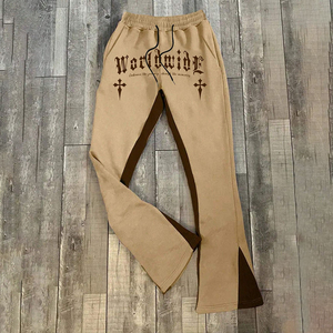 Mens Heavyweight Mid Waist Gothic Cross Print 100% Cotton Woolen Track Pants Streetwear Loose Fit Elastic Waist Casual <b>Hip</b> Hop - Product Image 4