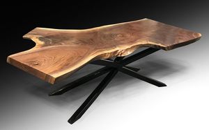 Table à manger rectangulaire en bois massif rustique éco-responsable faite à la main, design moderne, stable, 6 places, pieds en métal - Product Image 2