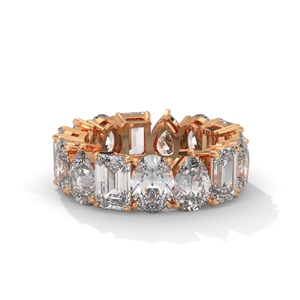 Rose Gold Seven Stone Bridal <b>Ring</b> Oval Pear <b>Emerald</b> Cut Diamond Band Wedding Engagement Jewelry - Product Image 4
