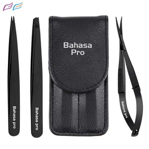 Pinzas Profesionales para Cejas Inclinadas y Puntiagudas, Juego de Herramientas de Acero Inoxidable con Tijeras de Resorte, Logotipo Personalizado por Bahasa Pro - Product Image 1