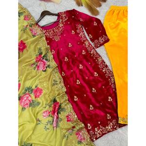 Magnifique ensemble haut-pet et dupatta pour soirée, avec broderie de sequins, taille XL - Product Image 2