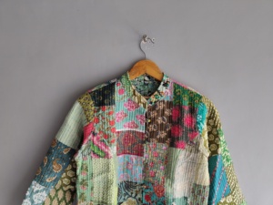 Quilted <b>Patchwork</b> <b>Jacket</b> Women's Mandarin Collar Full Sleeve Cotton Autumn Style Regular Length Buttons Closure gift for her - Product Image 4