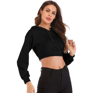 Sudadera con Capucha Corta Negra para Mujer, Manga Larga, Color Sólido, Estilo Casual Urbano, Top con Capucha Tejido para Otoño - Product Image 4
