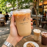 Gobelets froids en PET en forme de U avec logo personnalisé, couvercles à bec verseur et pailles, disponibles en 10oz et 12oz, pour boissons matcha à emporter, vente en gros