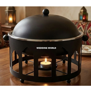 หม้ออุ่นอาหารโลหะทรงกลม ดีไซน์หรูหราสีทอง คลาสสิก สวยงาม - Product Image 6