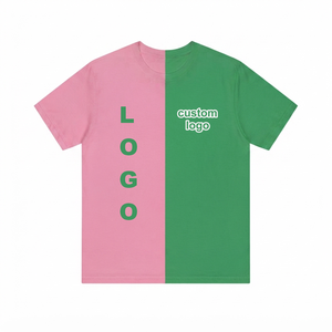 T-shirt personnalisé bicolore rose et vert pour sororité, lettres grecques, 100 % coton, décontracté, estival, élégant, respirant, col rond pour femme - Product Image 1