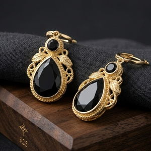 Factory Price Black Onyx Earrings 925 <b>Sterling</b> <b>Silver</b> 18K Gold Plated 5 Inch 15g Round 8mm Pear Cut Wholesale Jewelry - Product Image 1