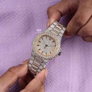 Luxury Moissanite Diamond Iced Out <b>Watch</b> White Yellow Two Tone Hip Hop Stick DIal Stainless Steel Autoamtic <b>Mens</b> WristWatch - Product Image 2