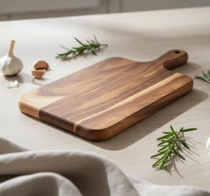 Tabla de cortar rectangular de madera de teca para cocina, tabla de cortar de madera de acacia con asa para uso doméstico. - Product Image 1