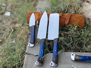 Juego de 5 Cuchillos de Cocina con Hoja de Acero Inoxidable, Mango Azul, Borde Recto, Cuchillería Profesional - Product Image 4