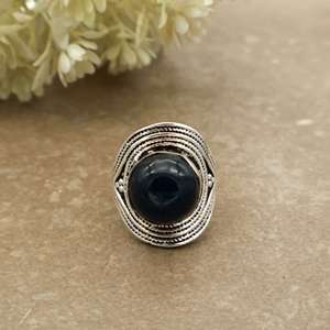 Handmade Vintage Oxidized Brass 925 Sterling Silver Plated Black Onyx <b>Statement</b> <b>Ring</b> Bohemian Ethnic Tribal Design Unisex Daily - Product Image 1