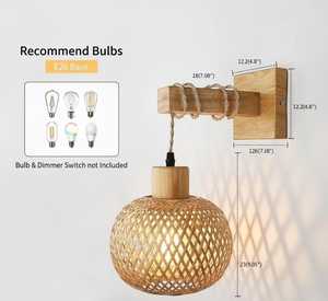 Handwoven Bamboo <b>Wall</b> Lamp Boho Rattan <b>Sconce</b> Natural Woven <b>Wall</b> <b>Light</b> Home Decor Supplier Manufacturer - Product Image 4