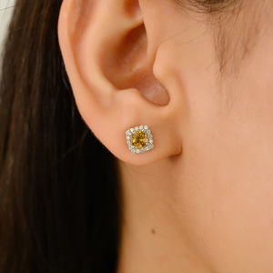 Precio de Fábrica al por Mayor, Diseño Minimalista, Aretes de Oro Blanco Real de 14K con Citrino y Diamantes, para Uso Diario, Joyería para Chicas - Product Image 4