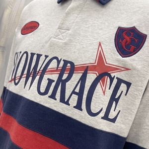 เสื้อเบสบอลแขนยาวลายทาง Snowgrace ปักโลโก้ คอปกพับได้ ทรงหลวม ใส่ได้ทั้งชายและหญิง - Product Image 6