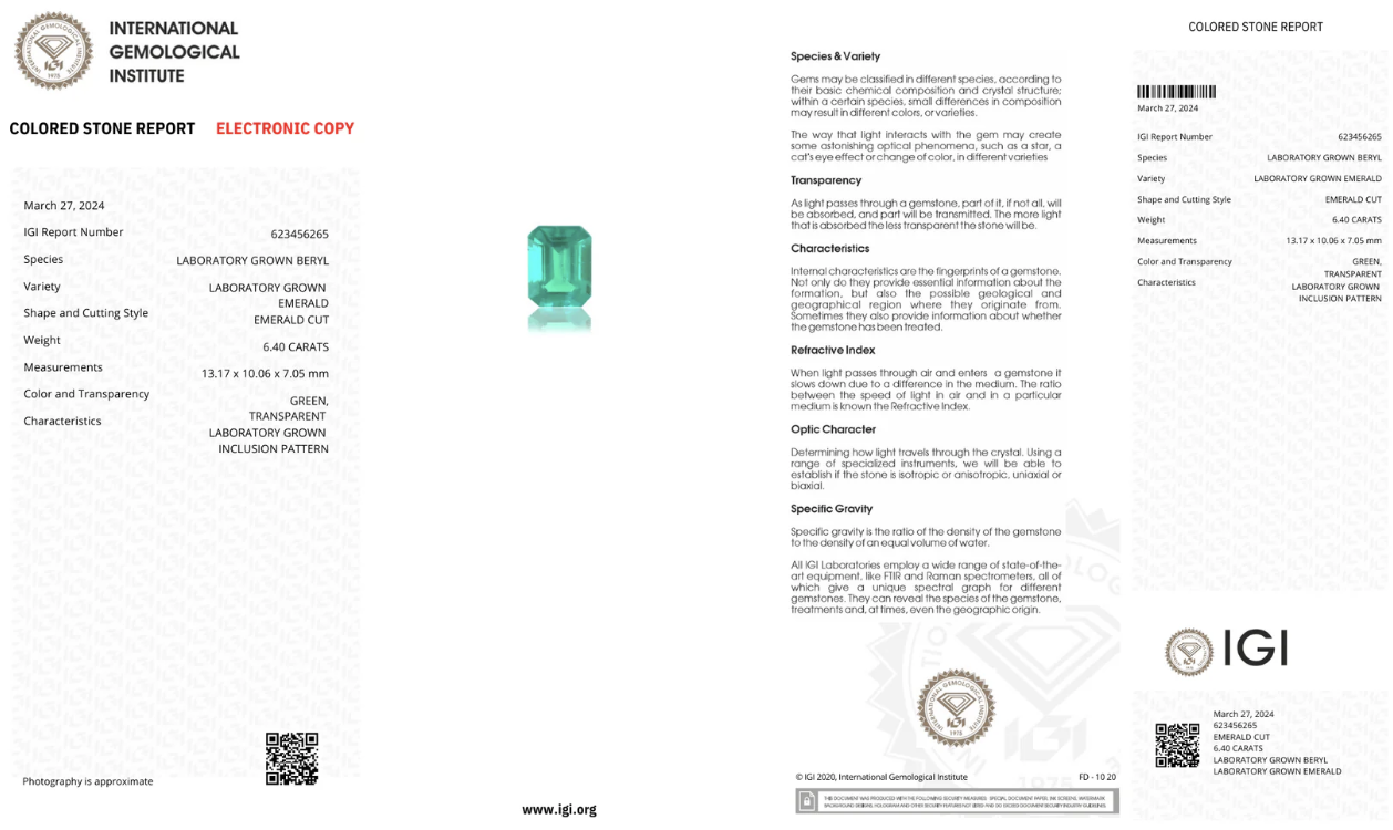 Esmeralda de Colombia con Certificación IGI