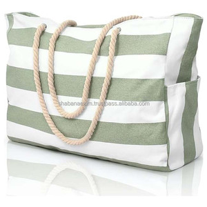 Bolsa de playa de yute sostenible Fouta Fabricante indio Bolsa de playa de rayas blancas Fouta de calidad superior Gran tamaño - Product Image 2