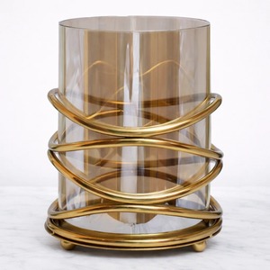 Gold Brass Spiral Candle Holder with Clear <b>Glass</b> <b>Cylinder</b> for Home Decoration - Product Image 3