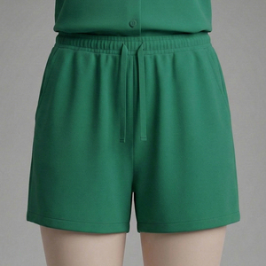 Ensemble 2 pièces pour femme : Haut de sport et short en molleton 100% coton, couleur unie, avec poignets montants et épaules tombantes, respirant et séchant rapidement - Product Image 6