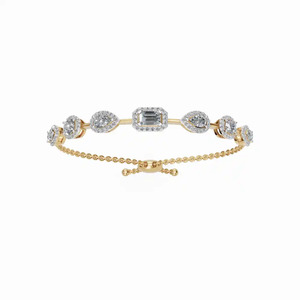 14K Yellow Gold Emerald/Pear/Round Cuts Lab Grown Diamond Filled Very Good Cut <b>Adjustable</b> Luxury Women's Engagement <b>Bracelet</b> - Product Image 1