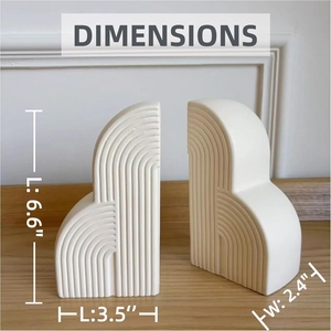 Minimalist Ceramic Bookends Geometric Curve Design White 2Pcs Sculptural Bookends - Product Image 5