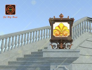 Wrought Iron for LED Wall Lamp with E26 Bulb Base <b>Remote</b> <b>Control</b> Multicolored Glass Shade for Courtyard-KHP Brand Vietnam - Product Image 5