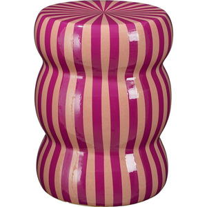 Tabouret décoratif postmoderne en résine, rose, à rayures bonbon, avec incrustation d'os, forme sablier ondulée, table d'appoint pour salon - Product Image 1