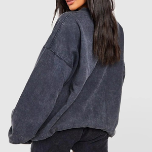 Sudadera Oversize de Felpa con Lavado Ácido de Alta Calidad para Mujer, Cuello Redondo Liso Personalizado con Hombros Caídos para Invierno - Product Image 2