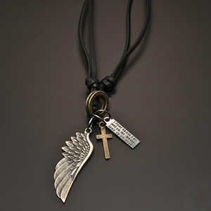CROSSWING RELIC 3-Inch Pure Stainless Steel Religious Pendant with Natural Stone & Adjustable Leather <b>Rope</b> for Men and Boys - Product Image 5