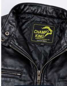 CHAMP KOREA เสื้อแจ็คเก็ตหนังสีดำสำหรับผู้ชาย ปกพับลงได้ มีซิป - Product Image 5