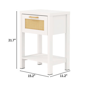 Mesita de noche moderna de 1 cajón de 15,2 pulgadas de ancho con cajón de ratán de plástico de inspiración Bohemia - Product Image 6